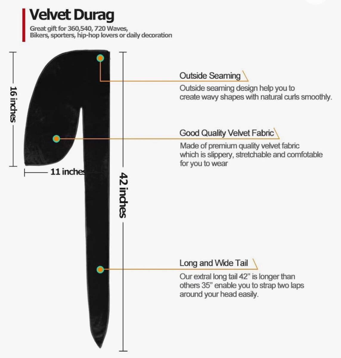 Durag Velours Long Noir