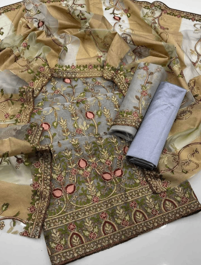 3pc organza suit with cotton silk