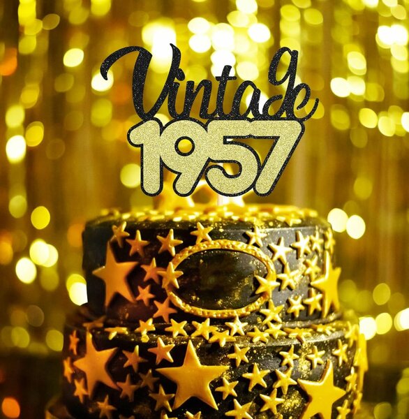 Sotpot 66th Cake Topper Double Layers Black Gold