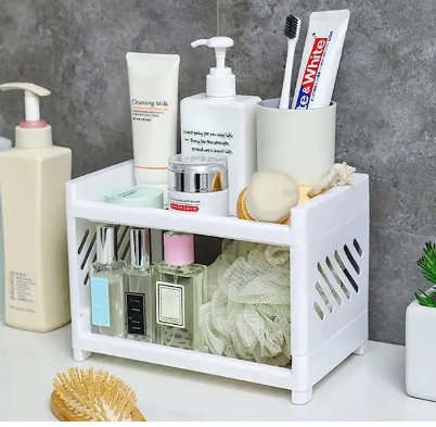 Pantry Door Organizer Double-Layer Hollow Shelf Plastic Cosmetic Desktop Finishing Rack 24x15x18cm