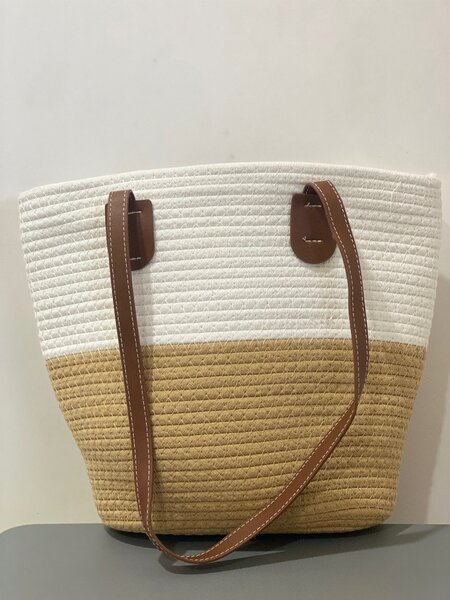 White and beige handbag