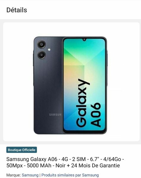 Samsung Galaxy A06 6.7" 4G Noir