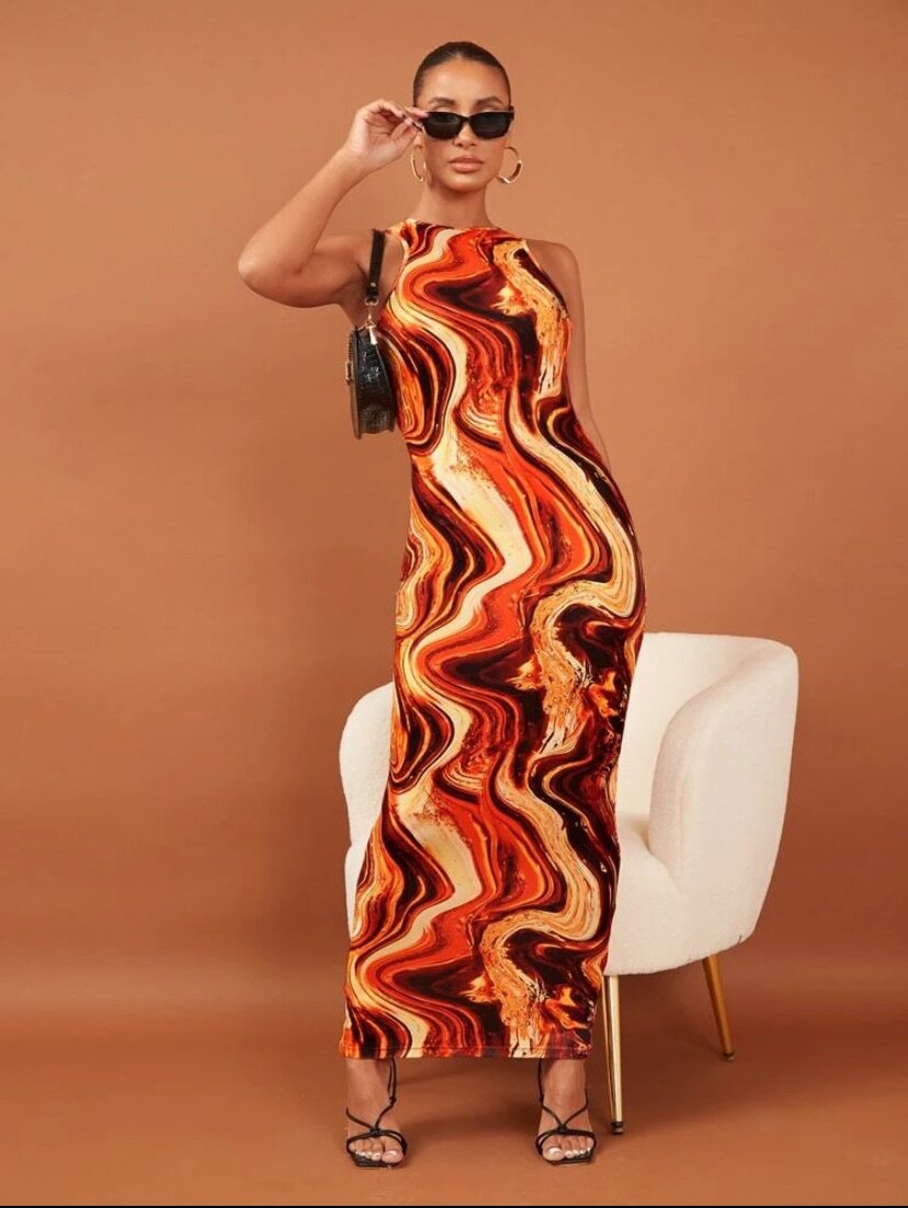 Multicolored bare back bodycon dress