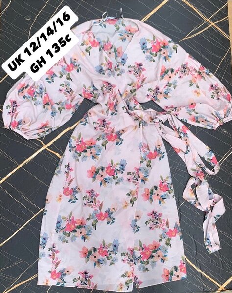 Pink flowered wrap dress