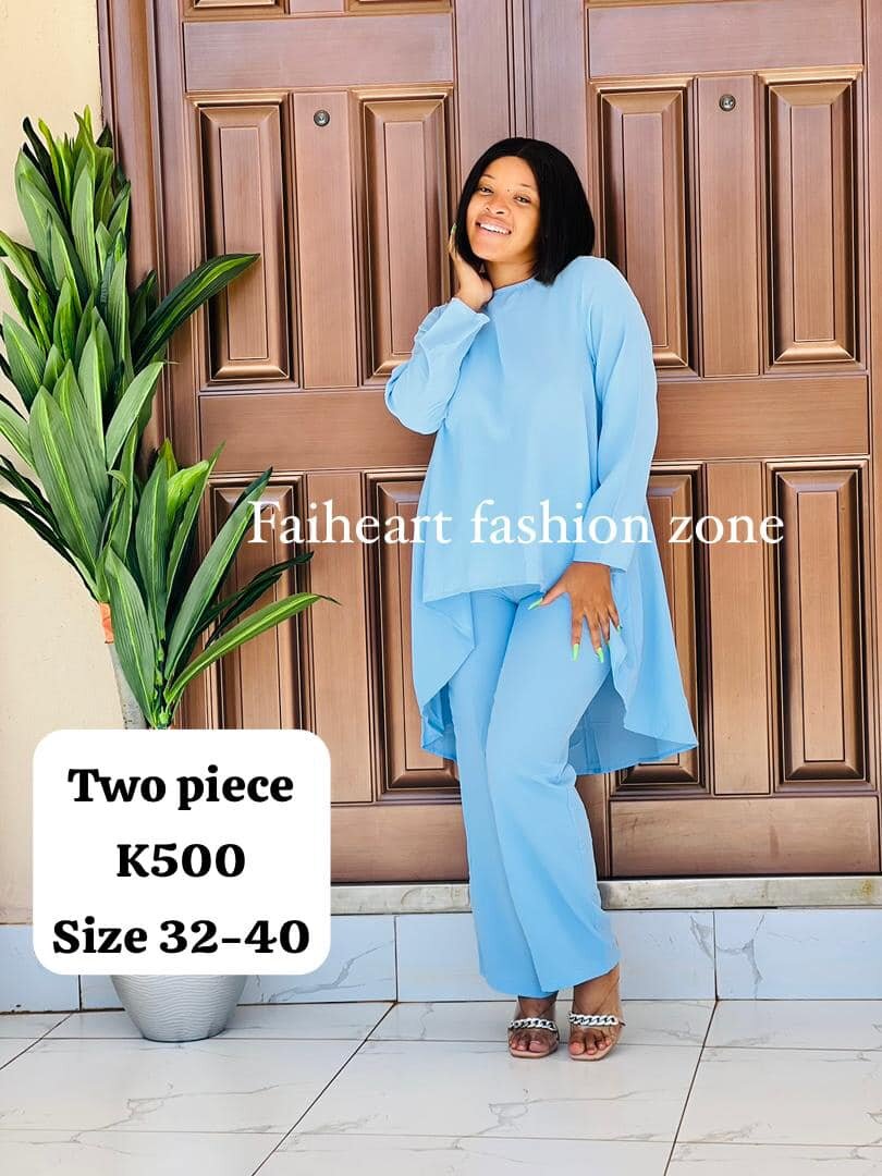 Women's light blue suit, long-sleeved tunic and trousers Size 32-40