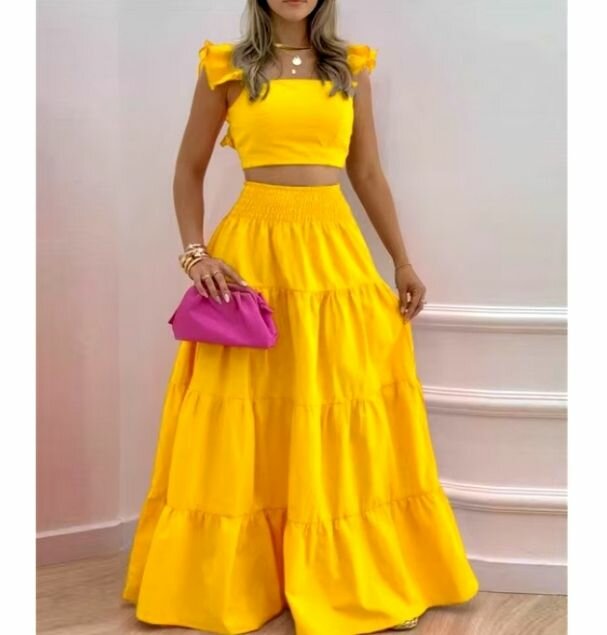 Crop Top and Long Skirt Set