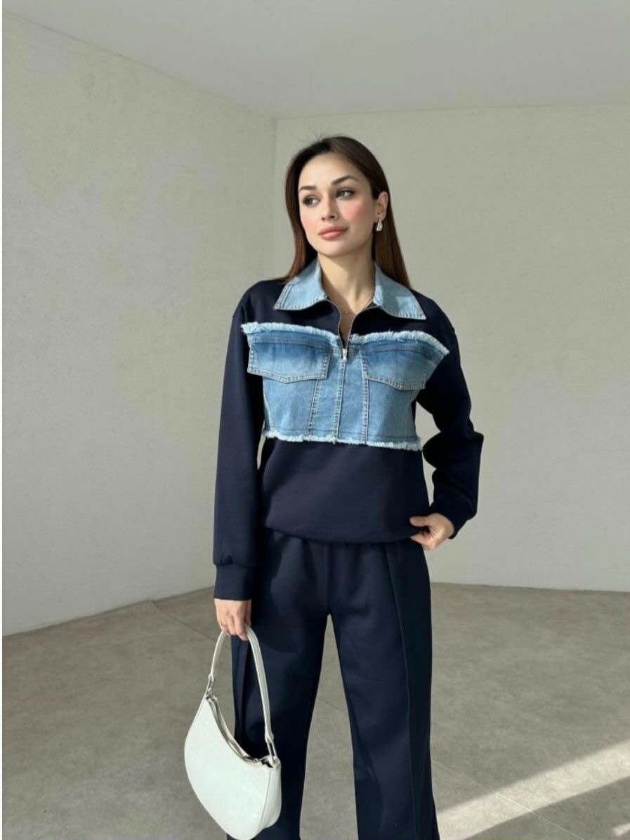 Sweatshirt avec détail denim femme