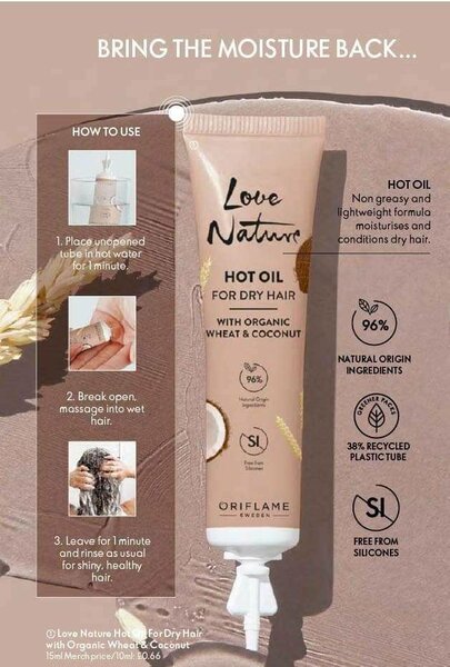 Oriflame Love Nature Hot Oil with Organic Wheat and Coconut