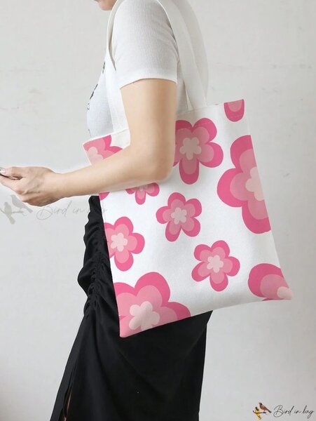 Sac en toile fleurs roses
