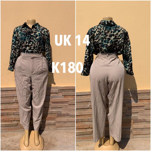 Beige classic trousers, size UK 14