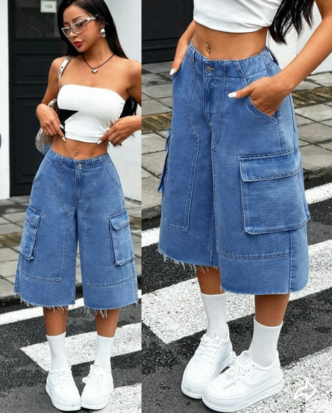 Bermuda en jean cargo pour femme