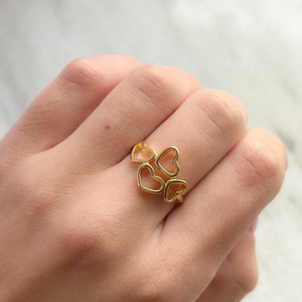 Bague triple cœurs dorée