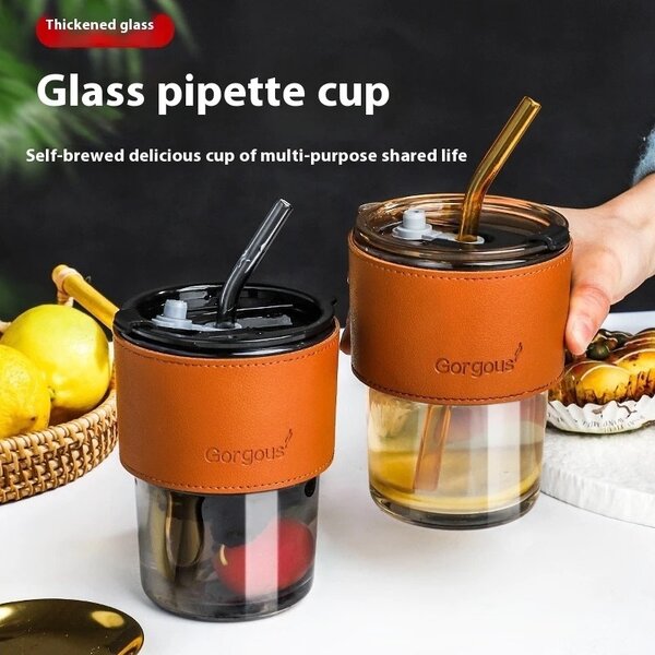 Glass coffee mug with straw