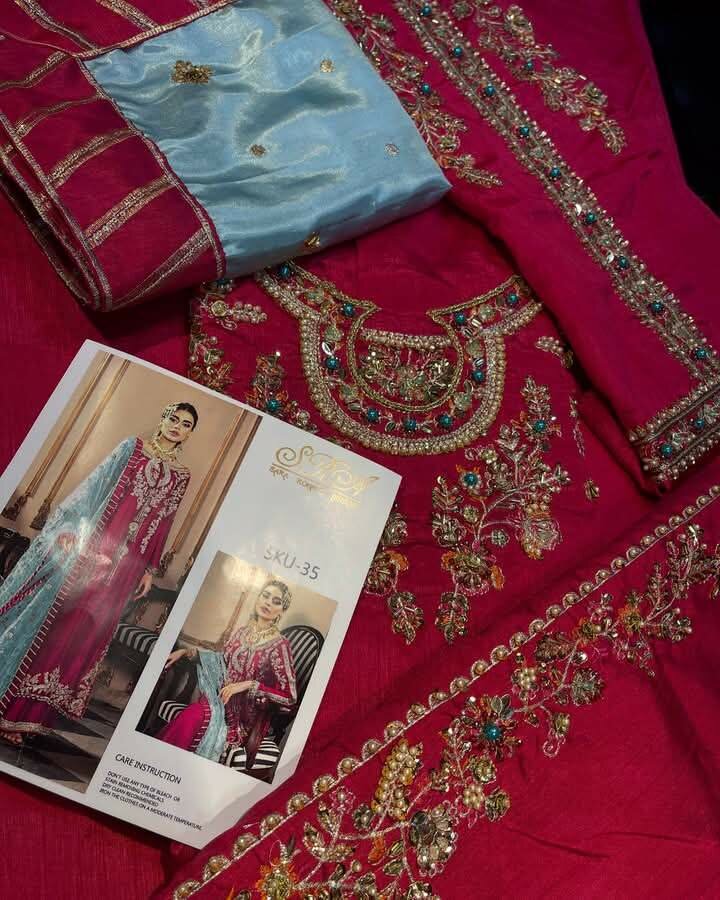 Beautiful 3pc Unstitched Full Work Fancy wear A+Replica