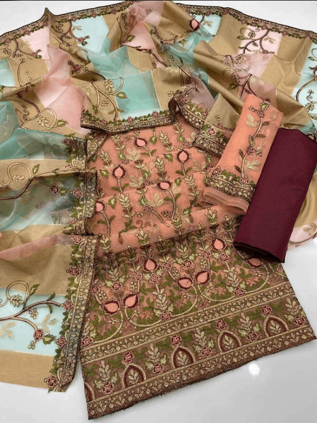 3pc organza suit with cotton silk