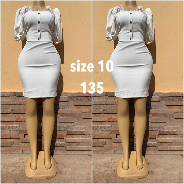 White dress with lantern sleeves to the elbow, size 10