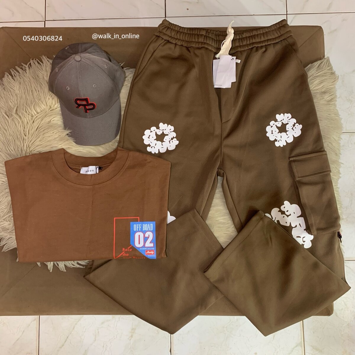 One cap, one T-shirt and one long sweatpants