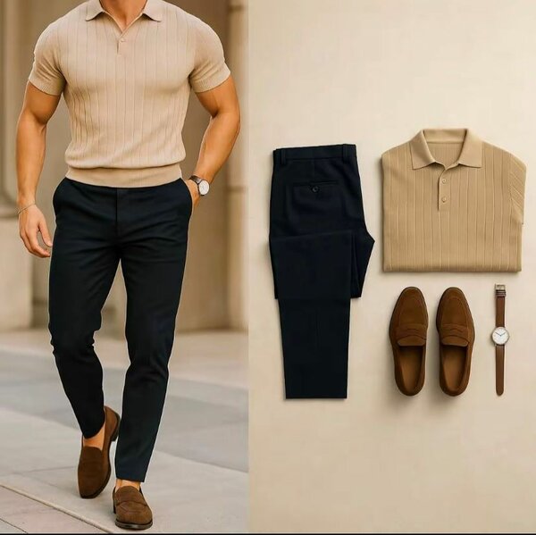 Polo en tricot côtelé homme