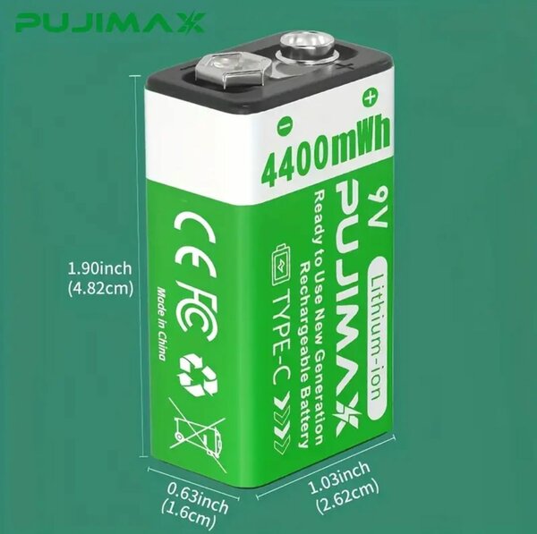 Batterie rechargeable 9V Type-C
