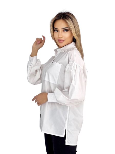 Женская белая рубашка с объемными рукавами