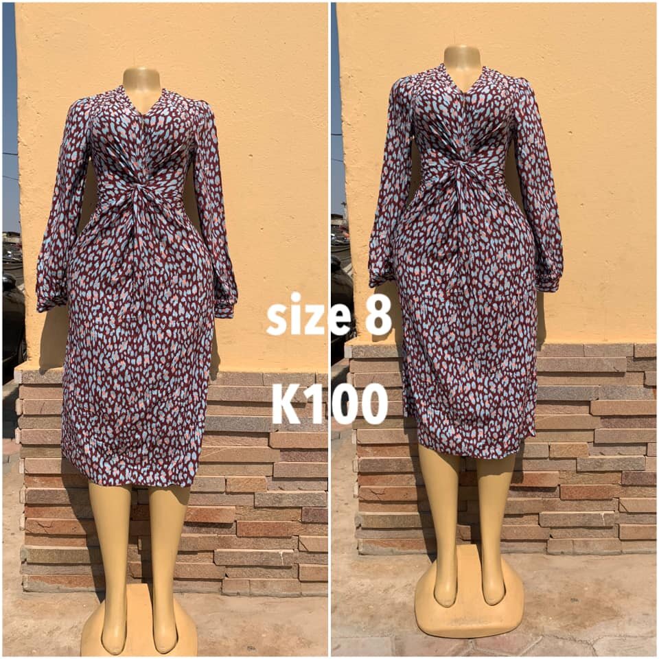 Dress with abstract print, asymmetrical cut, size 8