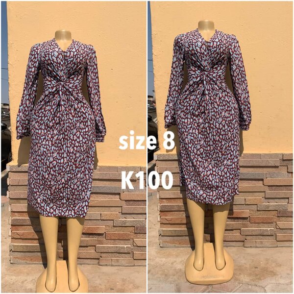 Dress with abstract print, asymmetrical cut, size 8