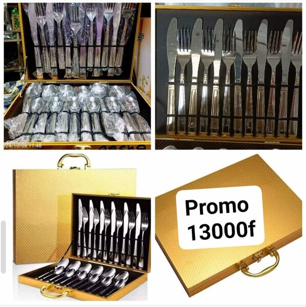 Coffret de Couverts Argentés avec Bordure Dorée - 24 Pièces