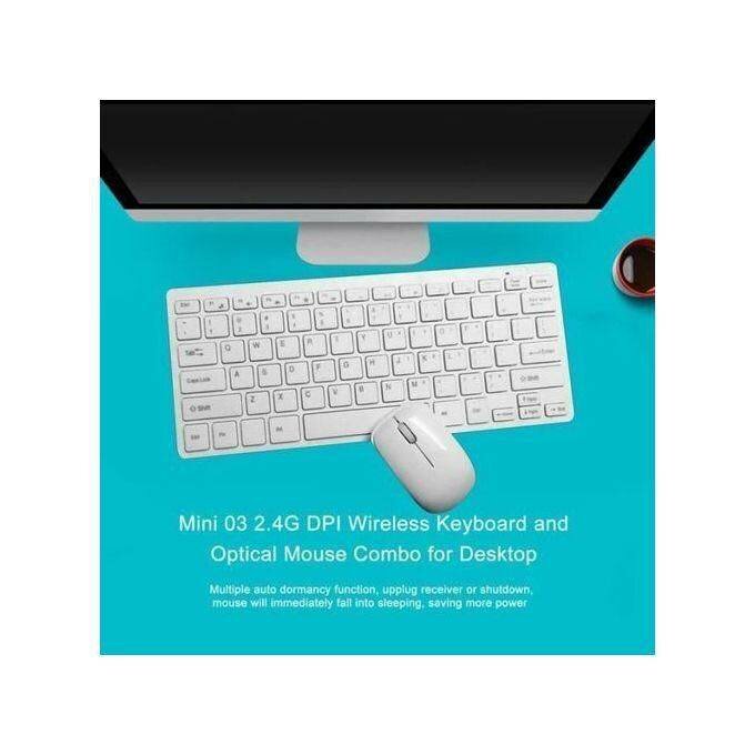 Mini Clavier AZERTY Sans Fil + Souris Optique Sans Fil