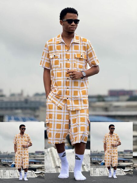 Ensemble short carreaux homme