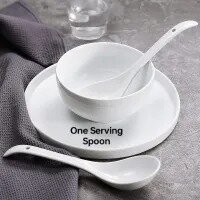 Chinese Serving Spoon Pure White a Big Ceramic Ladles Soup Spoons Extra Large Ramen Bright White Asian Heavy Duty Deep Porcelain Flatware Spoons 10 inch Long