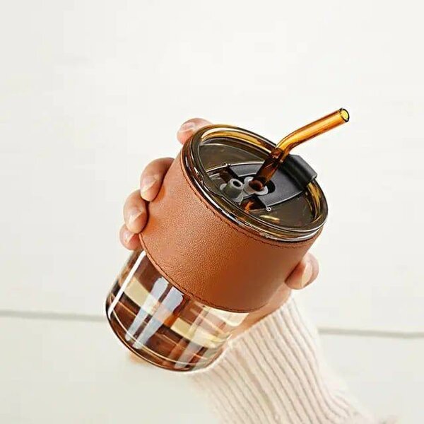 MUG EN VERRE MASSIF AVEC PAILLE  400ML