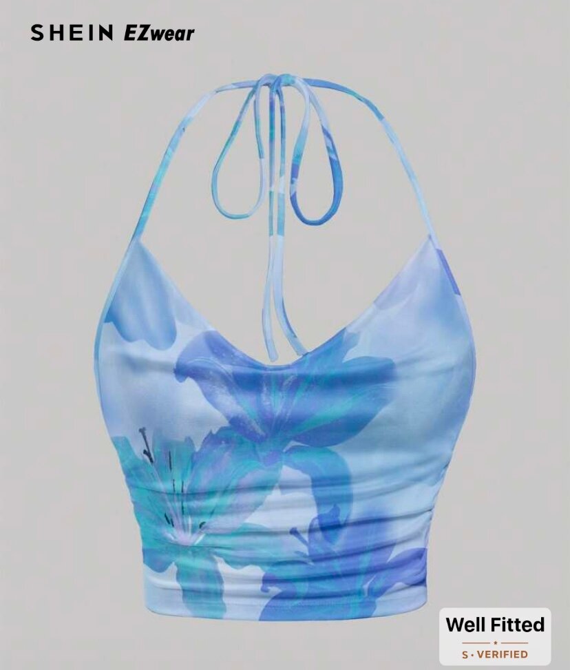 Top dos nu floral bleu