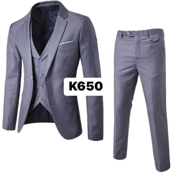 Men's three-piece suit, color gray