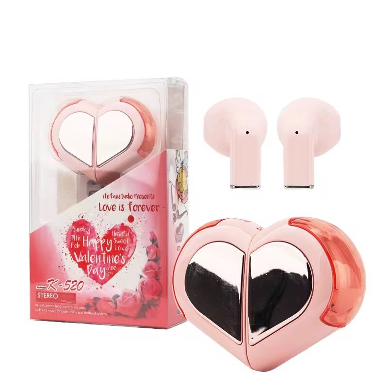 Écouteurs Bluetooth Coeur Rose