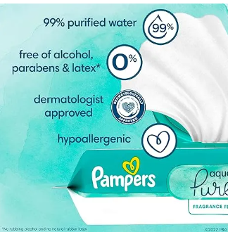 Pampers Harmony Aqua Baby Wipes - 48 Sheets - Gentle & Hypoallergenic for Sensitive Skin