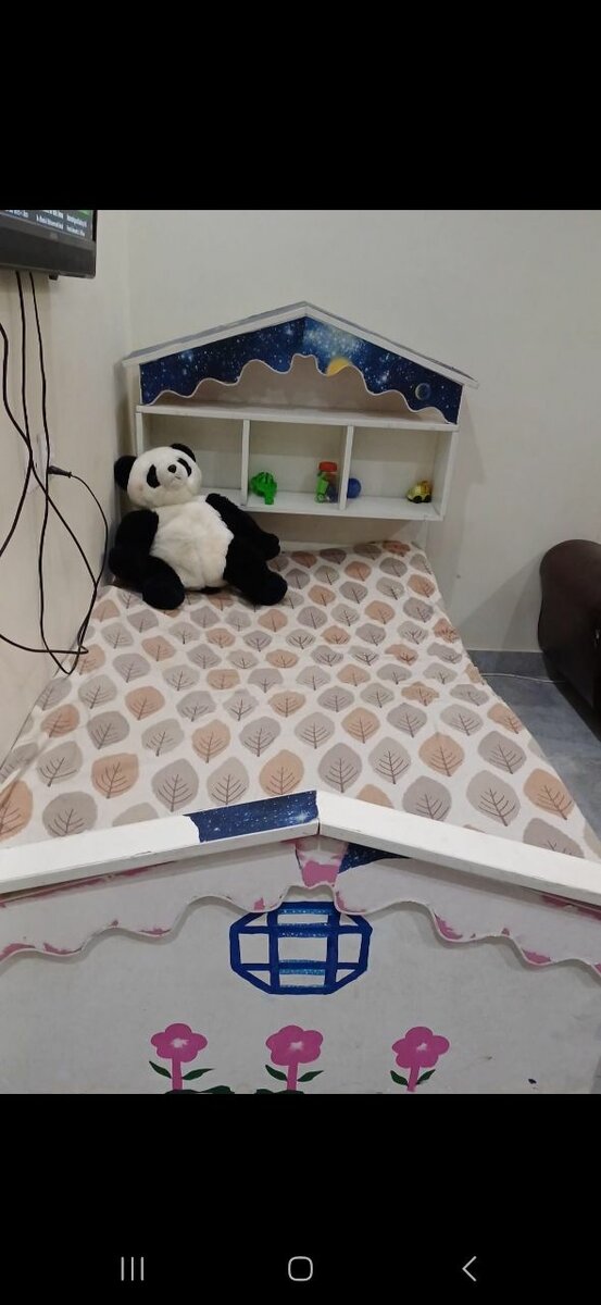 Cute Space Theme Kids Bed with Toy Section + Free Side Table