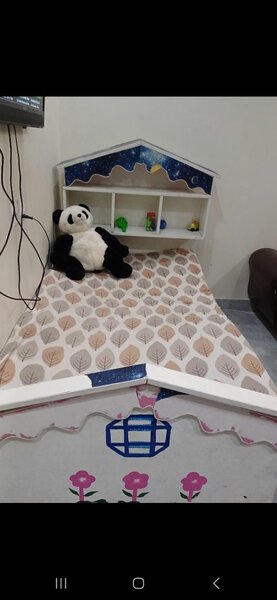 Cute Space Theme Kids Bed with Toy Section + Free Side Table