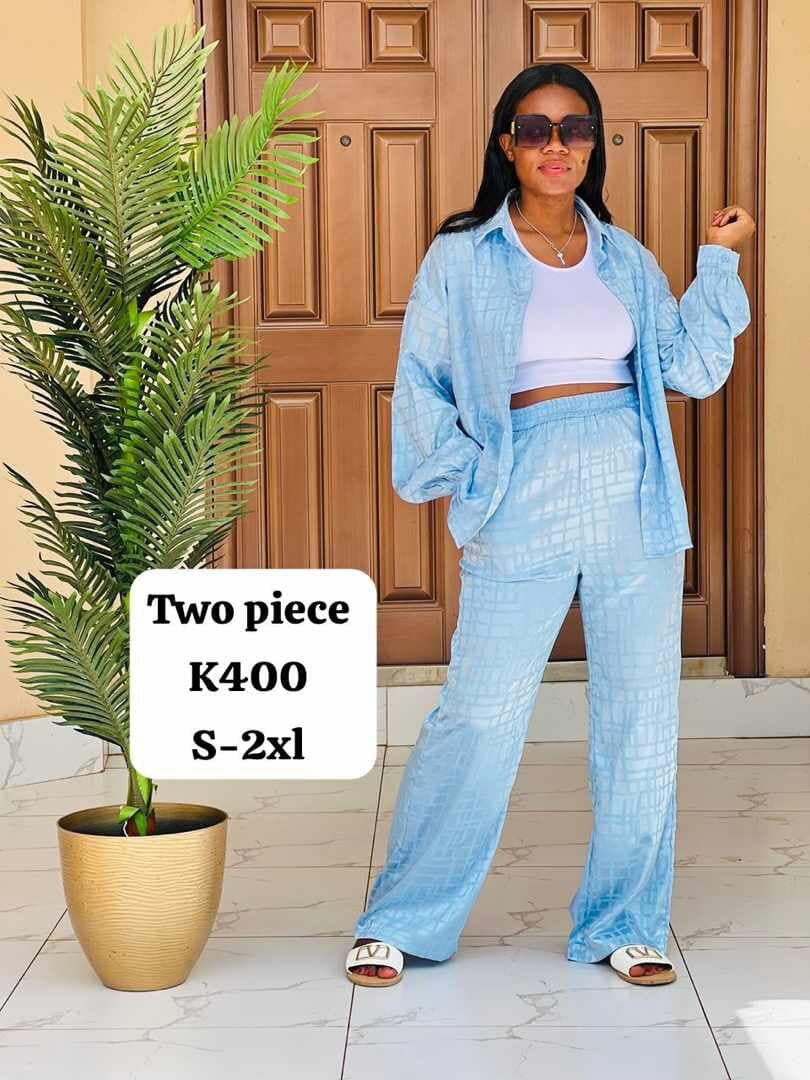 Women's suit light blue long sleeve shirt and pants S-2xl