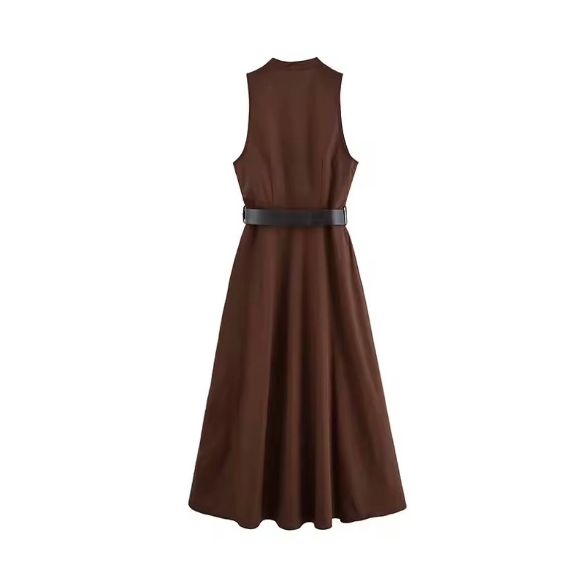 Robe fluide marron ceinturée