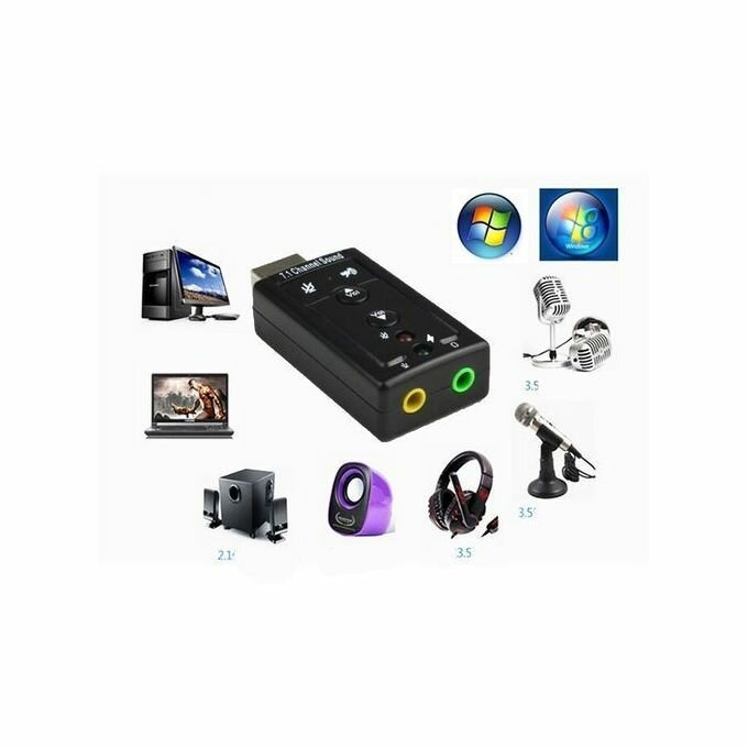 Adaptateur Clé Usb Carte Son 3d 7.1 Audio Micro - Pour PC - Noir