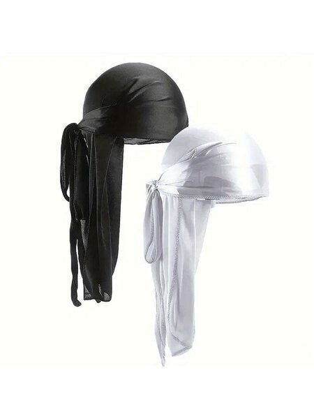 Durag en satin noir et blanc