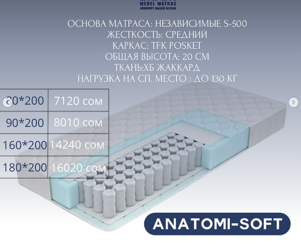 Идеальный матрас для комфортного сна – в Leader, ANATOMI-SOFT  размер 90*200