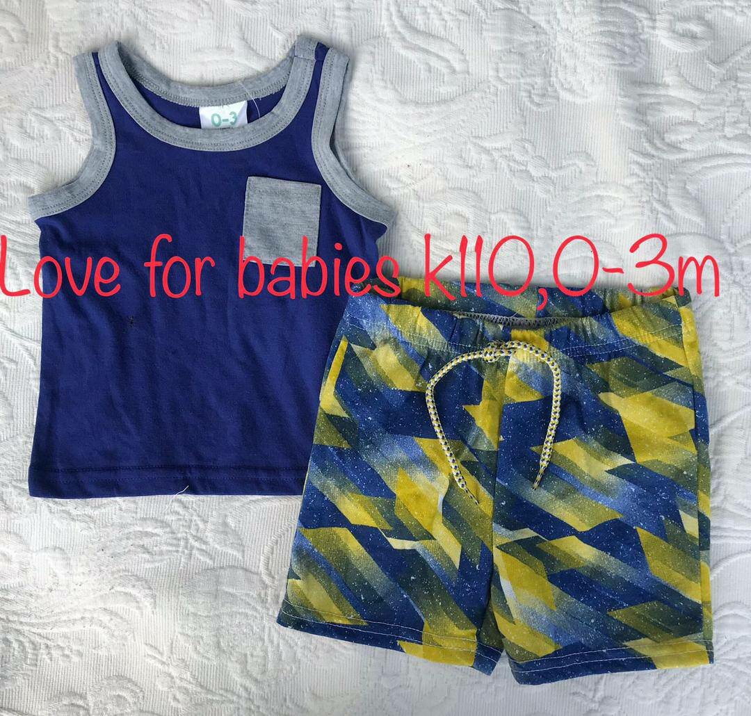 Set blue T-shirt + shorts with print, 0-3m