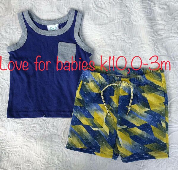 Set blue T-shirt + shorts with print, 0-3m