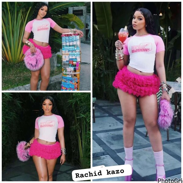 Jupe rose en fausse fourrure