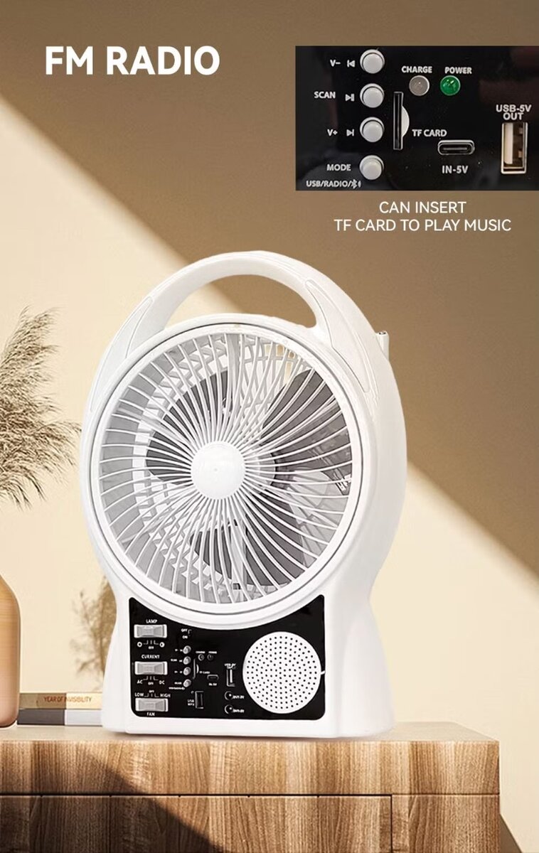 RECHARGEABLE FAN LIGHT AND RADIO