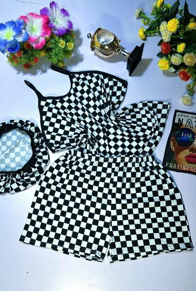 Pyjama set imprimé floral et damier