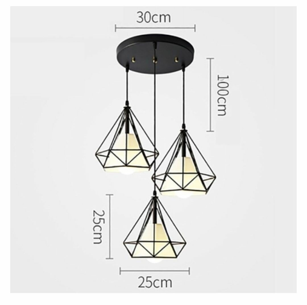3 HEADS DIAMOND SHAPE HOLLOW IRON PENDANT LAMP CEILING LIGHT