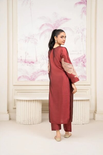 Festive Embroidered 2-Piece Maroon Silk