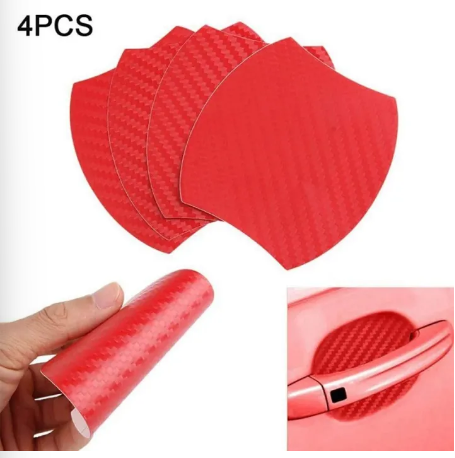 4Pcs Car Door Red Fiber Handle Sticker